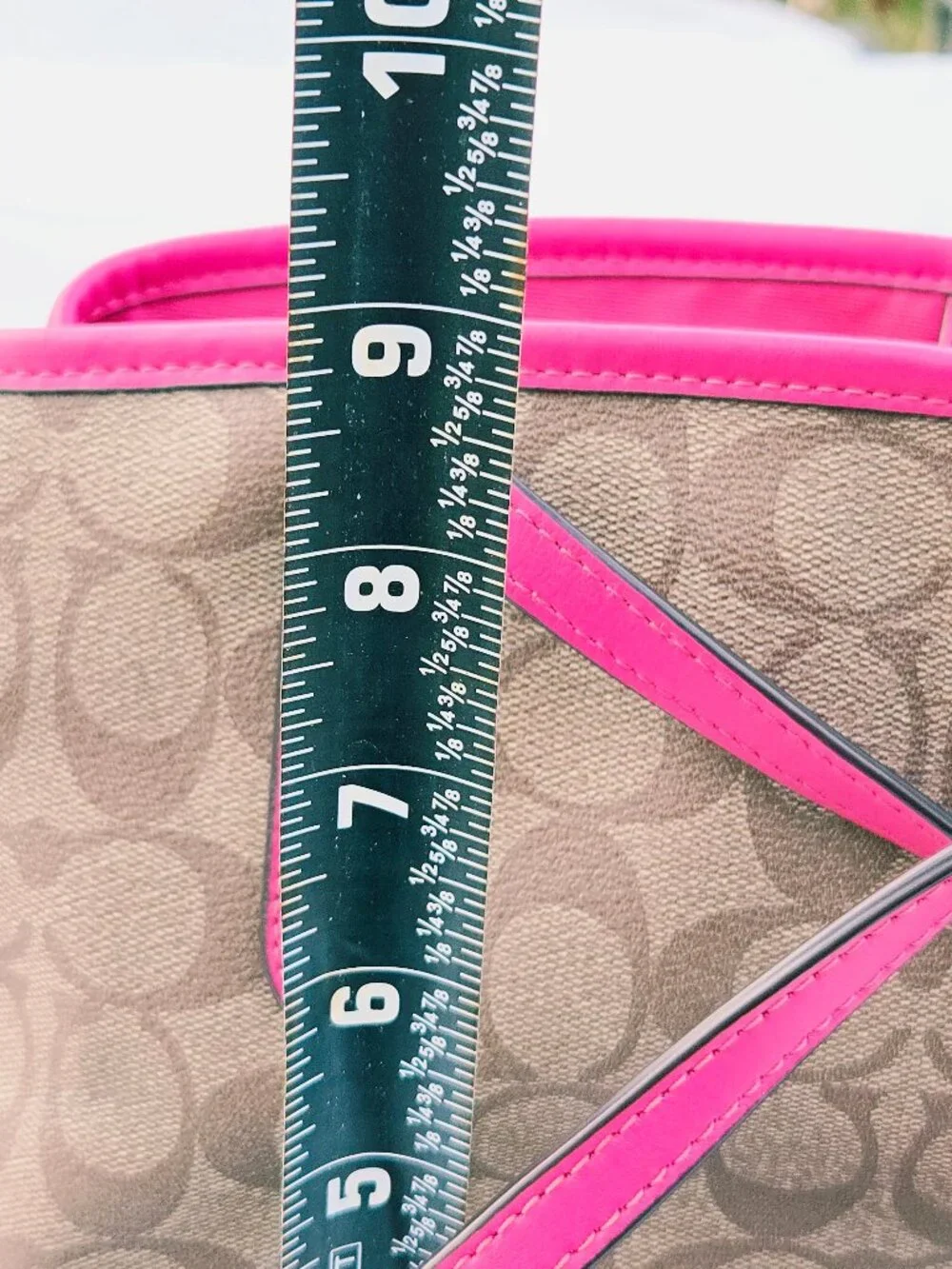 Authentic Coach Signature Drawstring Carry All Tote Pink Leather CC Print Bag